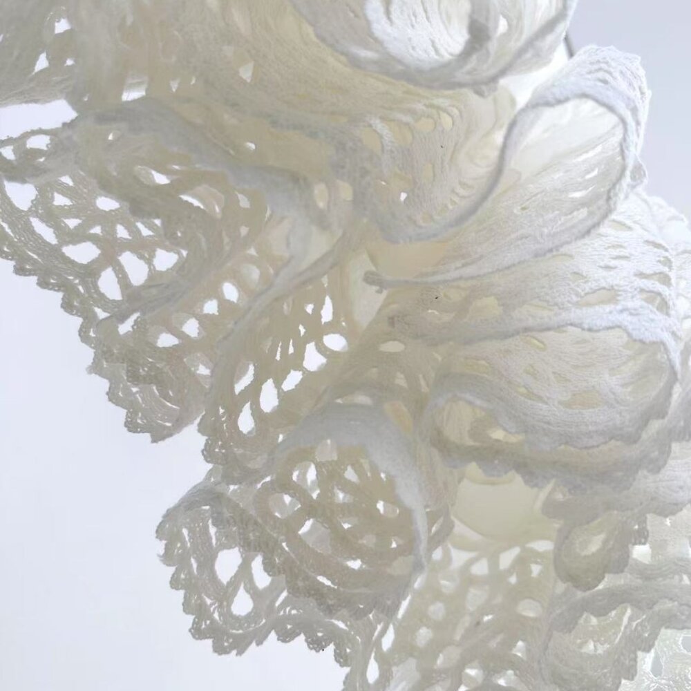 Romantic White Lace Dress: V - Neck, Puff Sleeves & Tiered Skirt - Picture 7 of 8